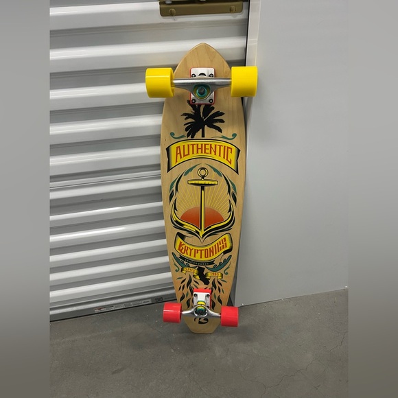 Authentic Longboard with Yellow and Red Wheels - Picture 2 of 7